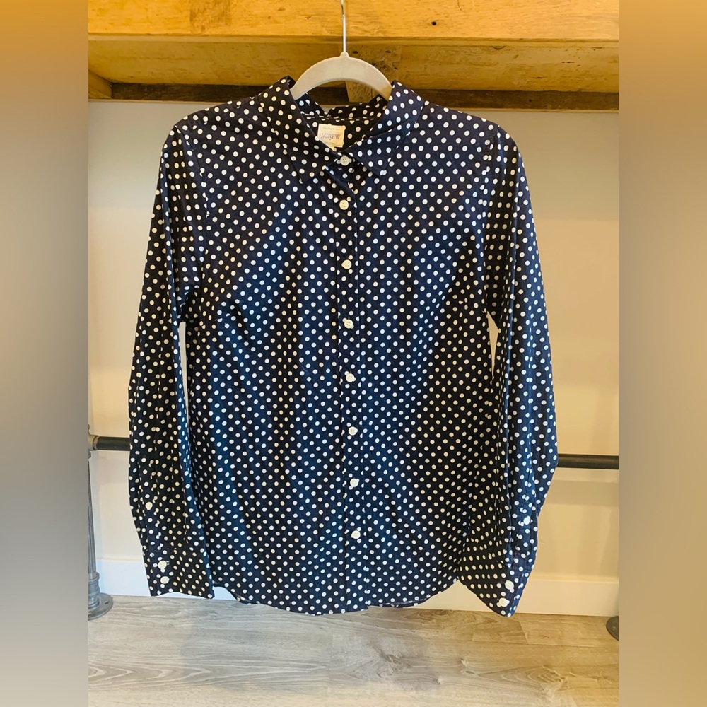 JCrew Women’s Perfect Shirt Navy/White Polka dots (M)